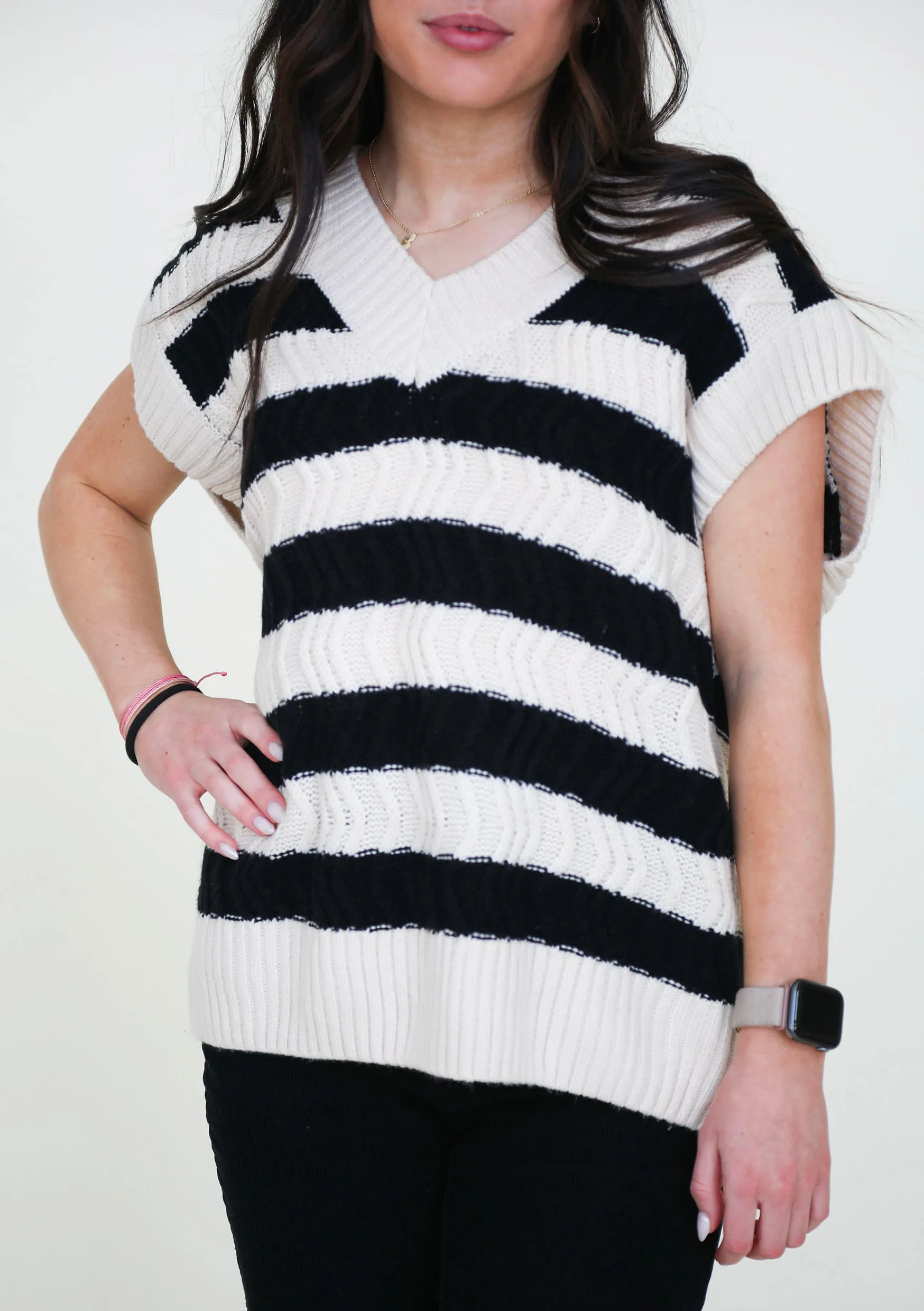 Live Boldly Stripe Cable Vest Sweater