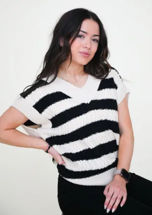 Live Boldly Stripe Cable Vest Sweater