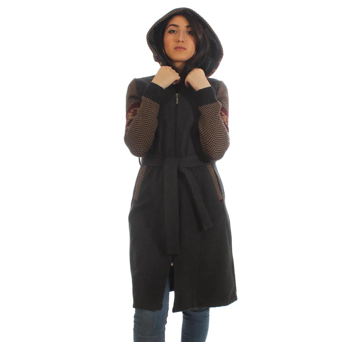 Long coat with removable hoodie/ gray -5905