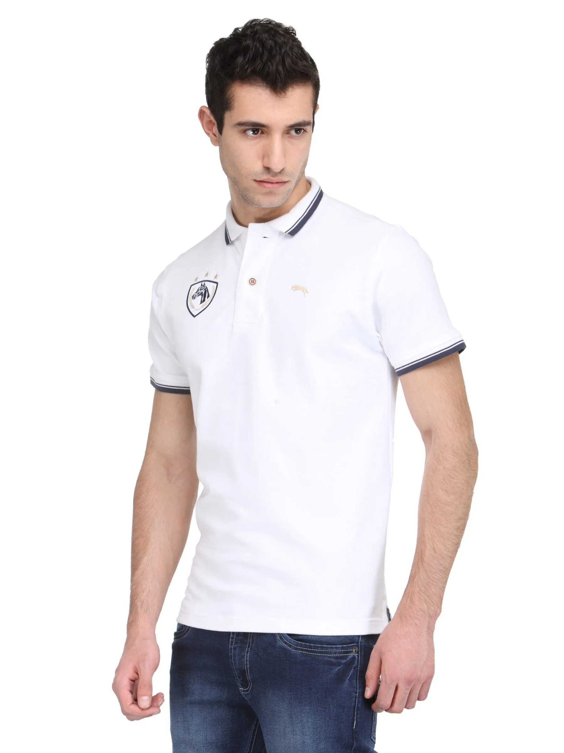 Men Ivory White Cotton & Spandex T-Shirt