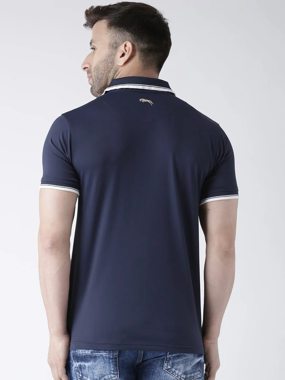 Men Navy Blue and White Polo Tshirt