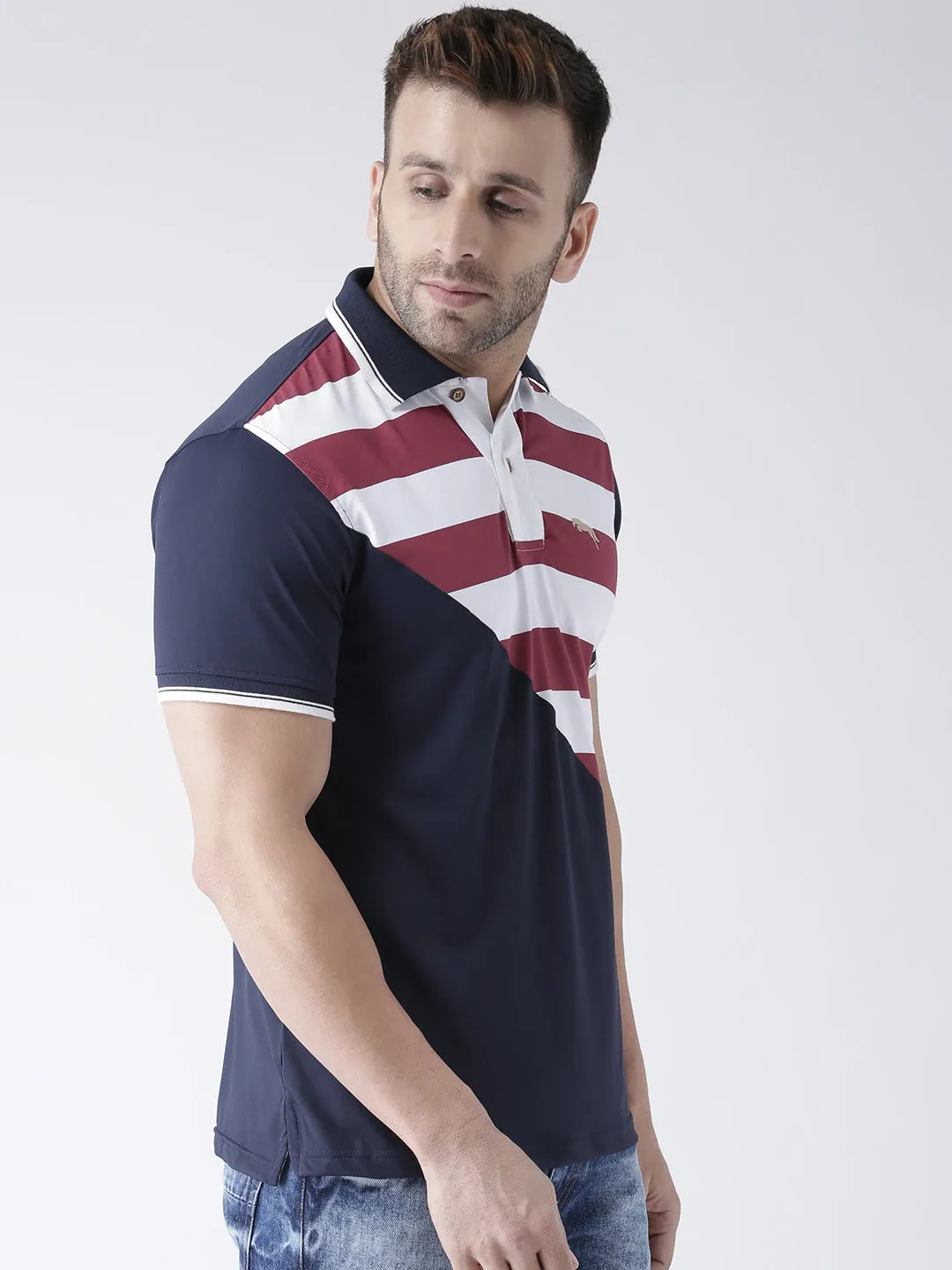 Men Navy Blue and White Polo Tshirt