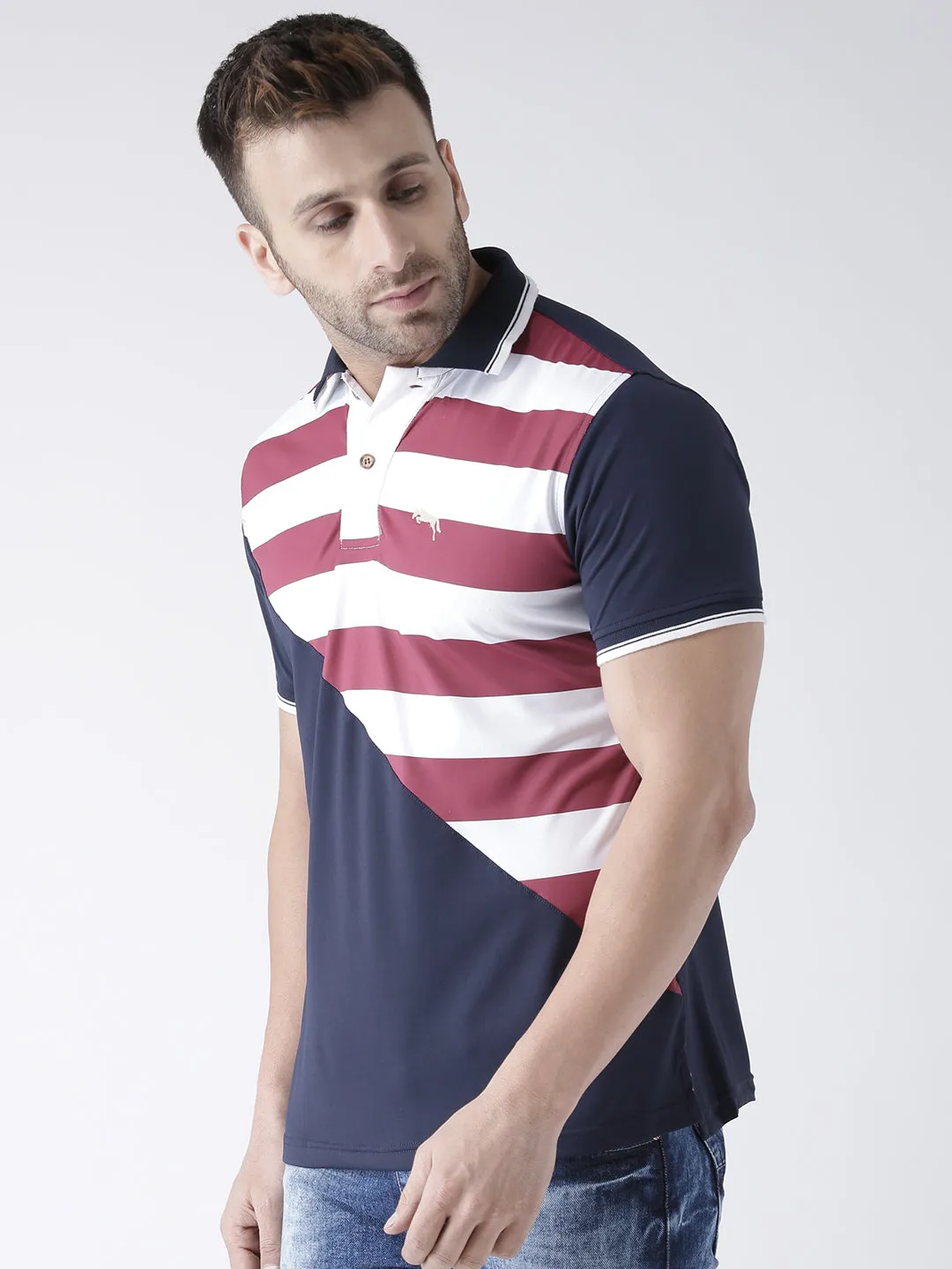 Men Navy Blue and White Polo Tshirt