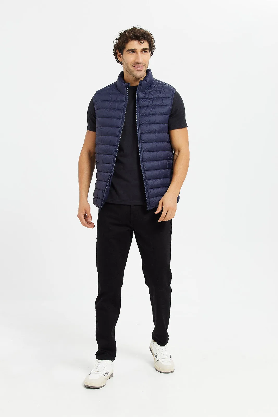 Men Navy Sleeveless Puffer Gilet Jacket