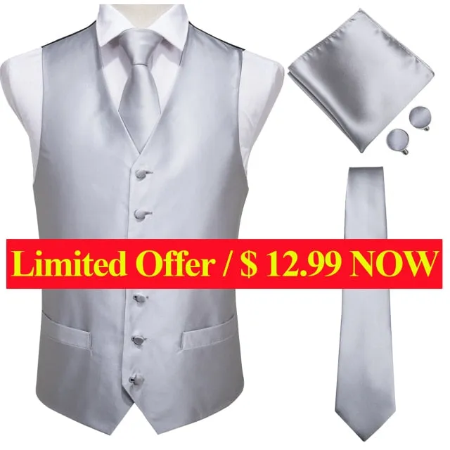 Men's Vests and Tie Business Formal Dresses Slim Vest 4piece Hanky cufflinks for Suit Blue Paisley Waistcoat