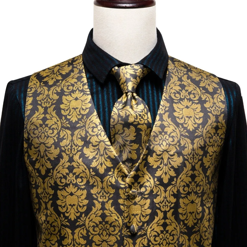 Men's Vests and Tie Business Formal Dresses Slim Vest 4piece Hanky cufflinks for Suit Blue Paisley Waistcoat