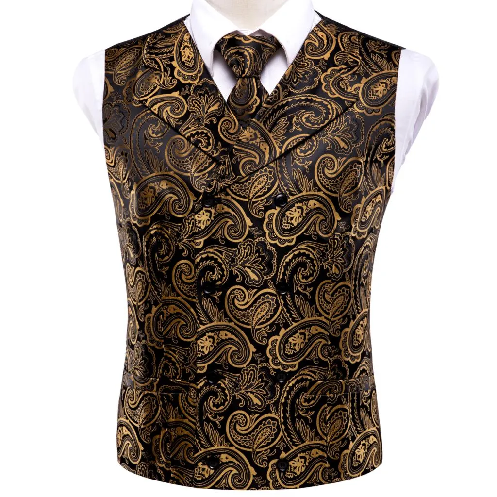 Men's Vests and Tie Business Formal Dresses Slim Vest 4piece Hanky cufflinks for Suit Blue Paisley Waistcoat