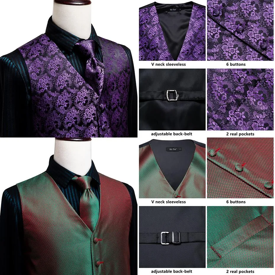 Men's Vests and Tie Business Formal Dresses Slim Vest 4piece Hanky cufflinks for Suit Blue Paisley Waistcoat