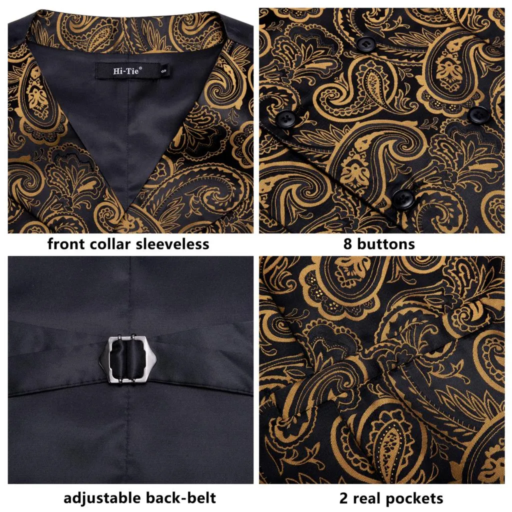 Men's Vests and Tie Business Formal Dresses Slim Vest 4piece Hanky cufflinks for Suit Blue Paisley Waistcoat