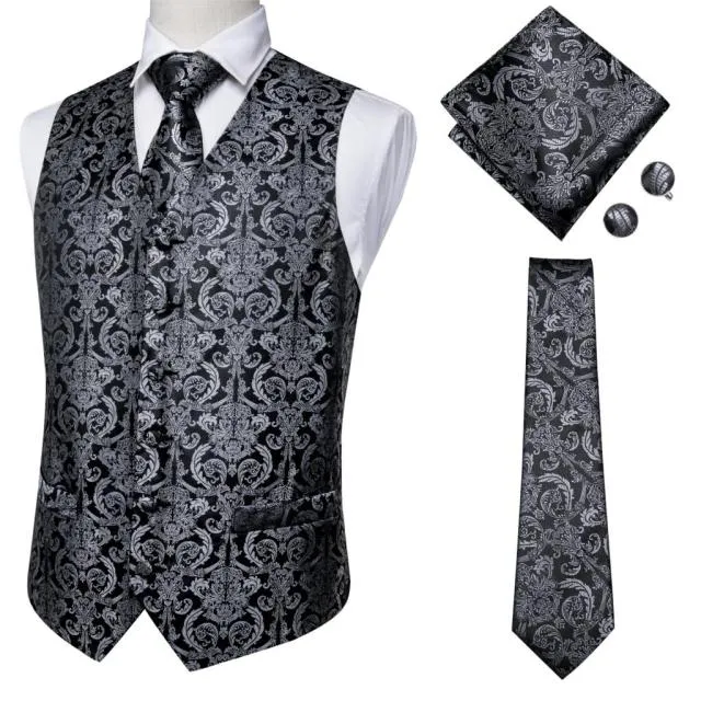 Men's Vests and Tie Business Formal Dresses Slim Vest 4piece Hanky cufflinks for Suit Blue Paisley Waistcoat