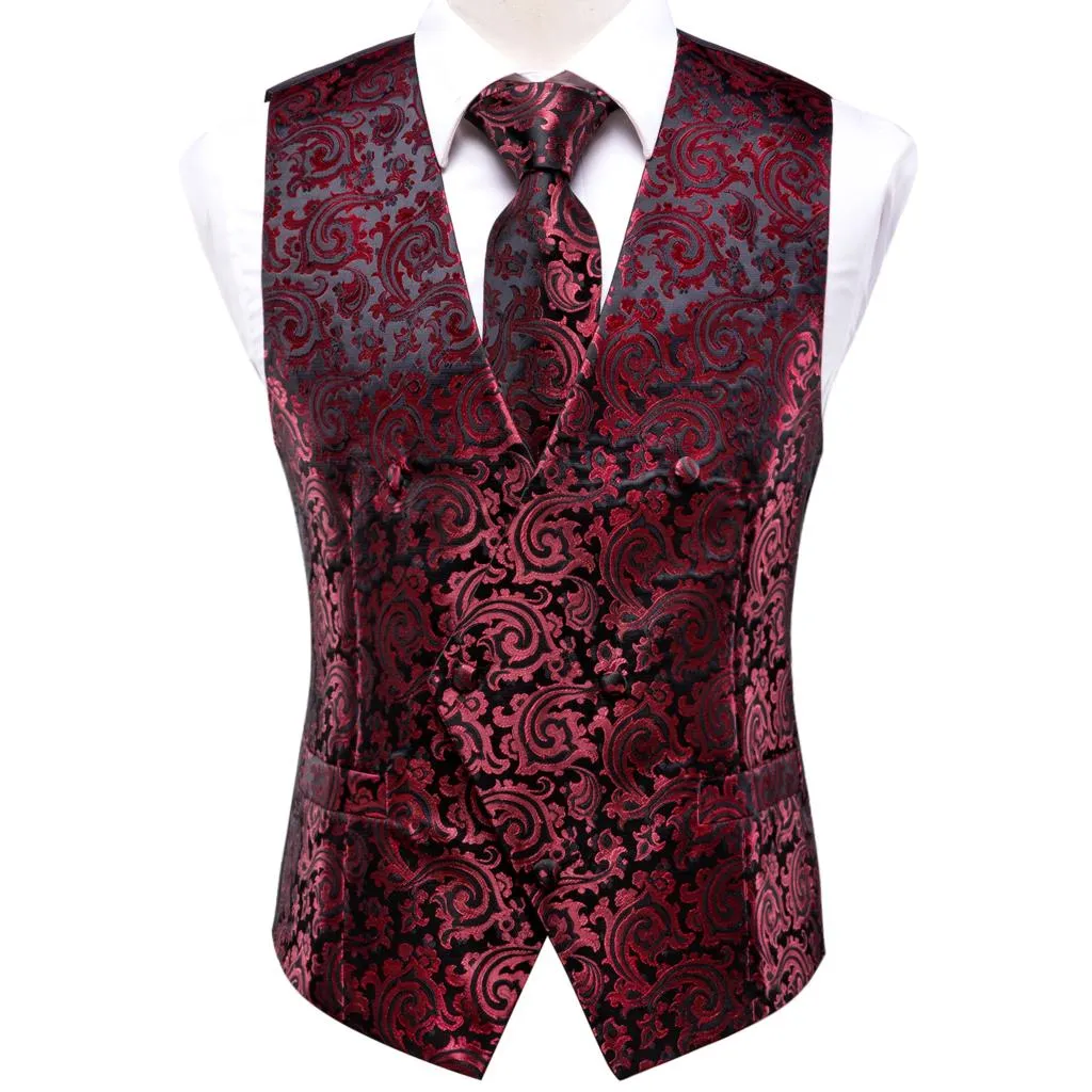 Men's Vests and Tie Business Formal Dresses Slim Vest 4piece Hanky cufflinks for Suit Blue Paisley Waistcoat