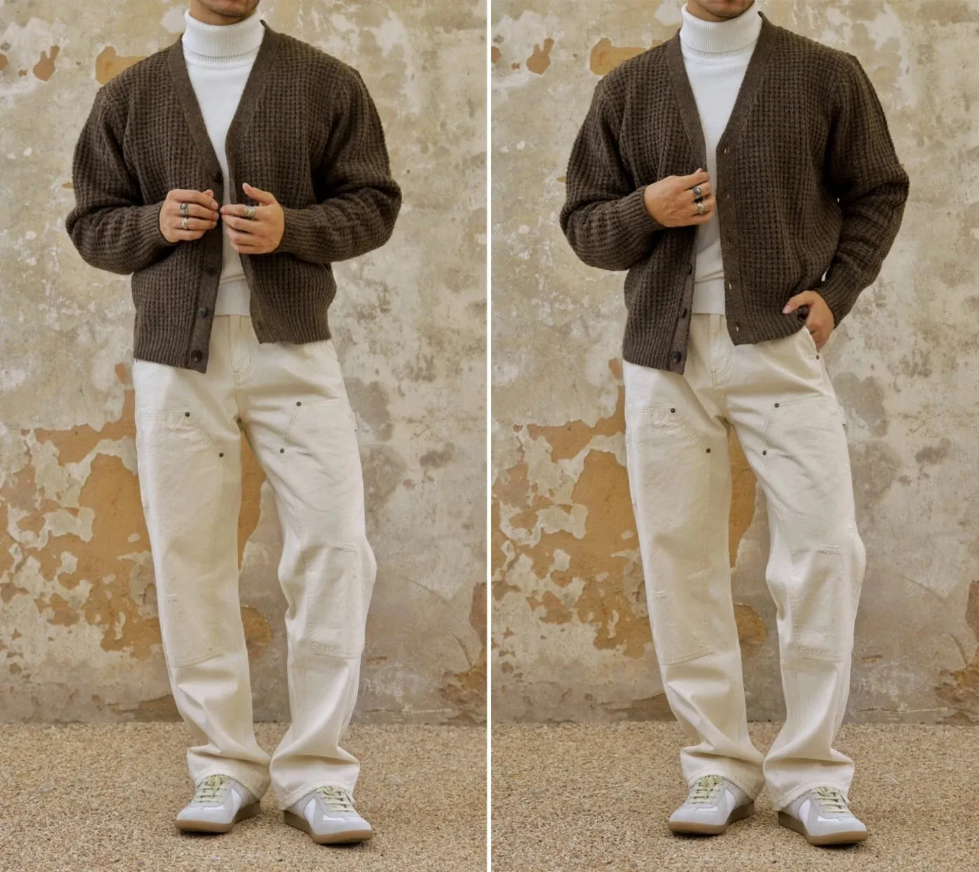 Men's Waffle V-neck Cardigan