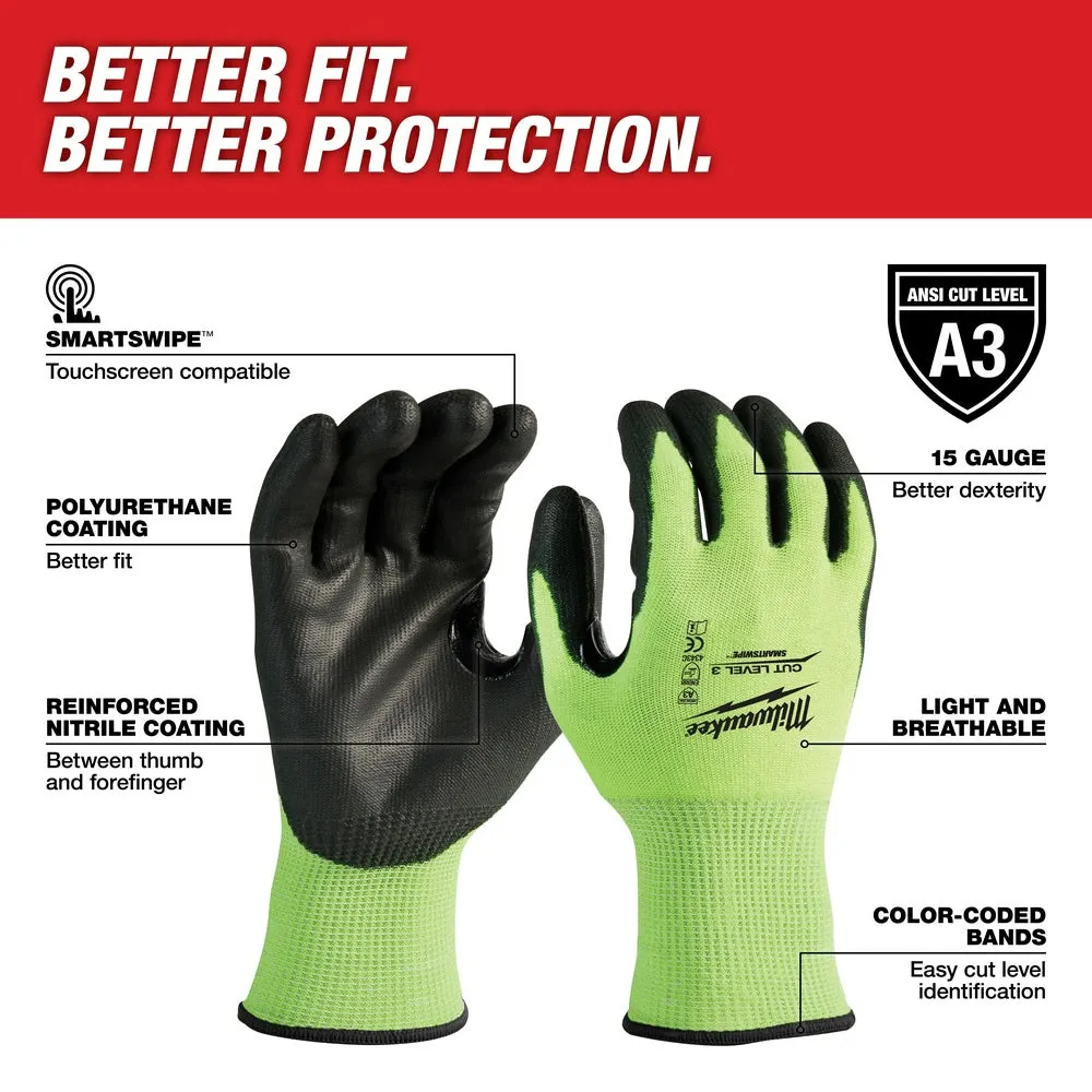 Milwaukee 48-73-8934 High Visibility Cut Level 3 Polyurethane Dipped Safety Gloves - 2X-Large