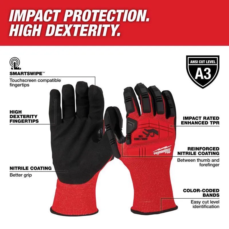 Milwaukee Cut Level 3 Nitrile Dipped Gloves Red L 1 pair