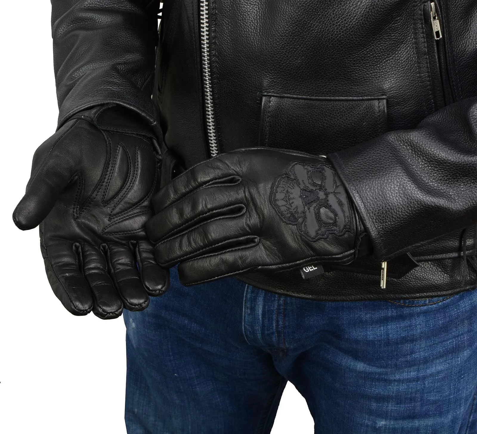 Milwaukee Leather Men's Black Leather ‘Reflective Skull’ Motorcycle