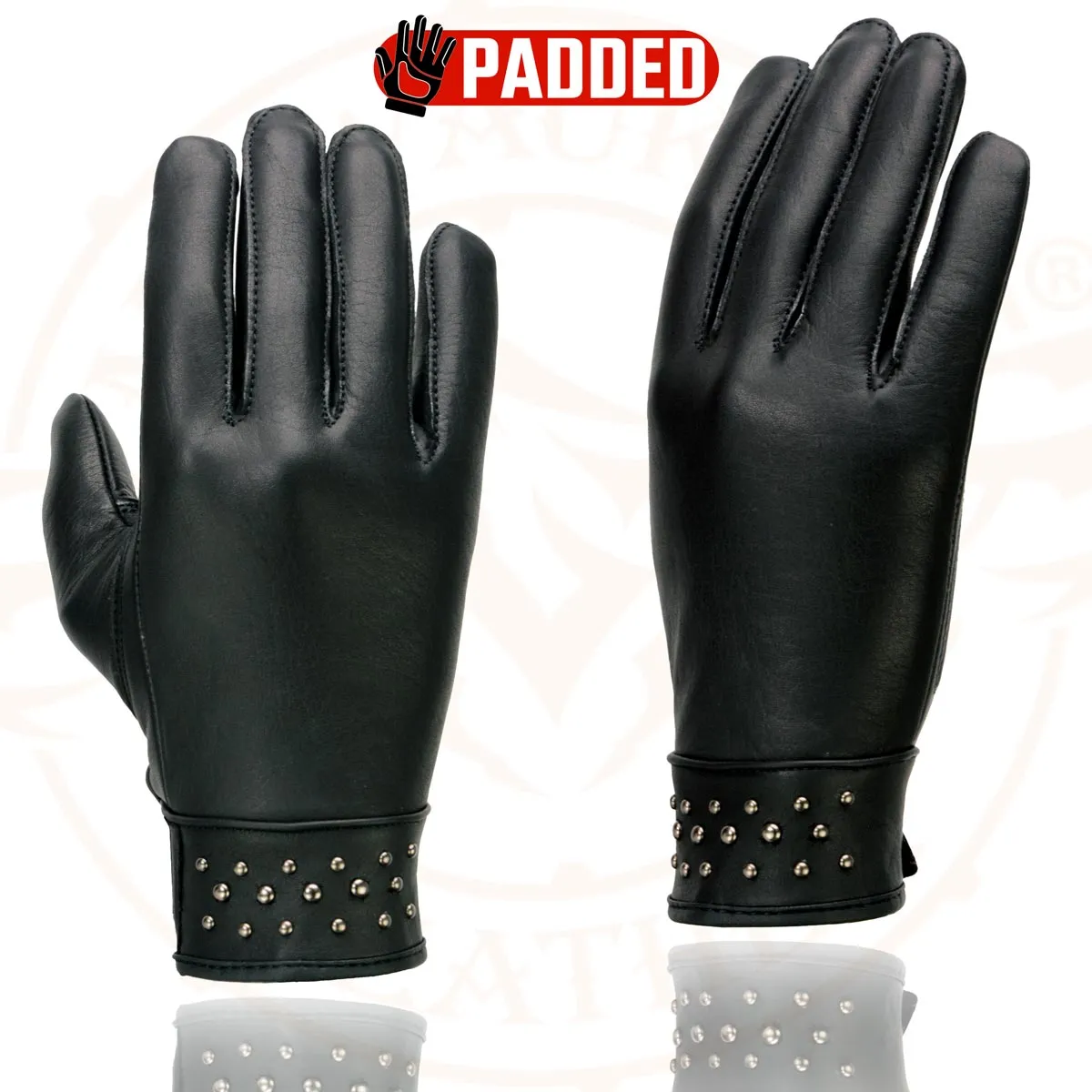 Milwaukee Leather MG7760 Women's Black Leather Gel Palm Lightweight Motorcycle Hand Gloves W/ Stylish ‘Wrist Detailing’