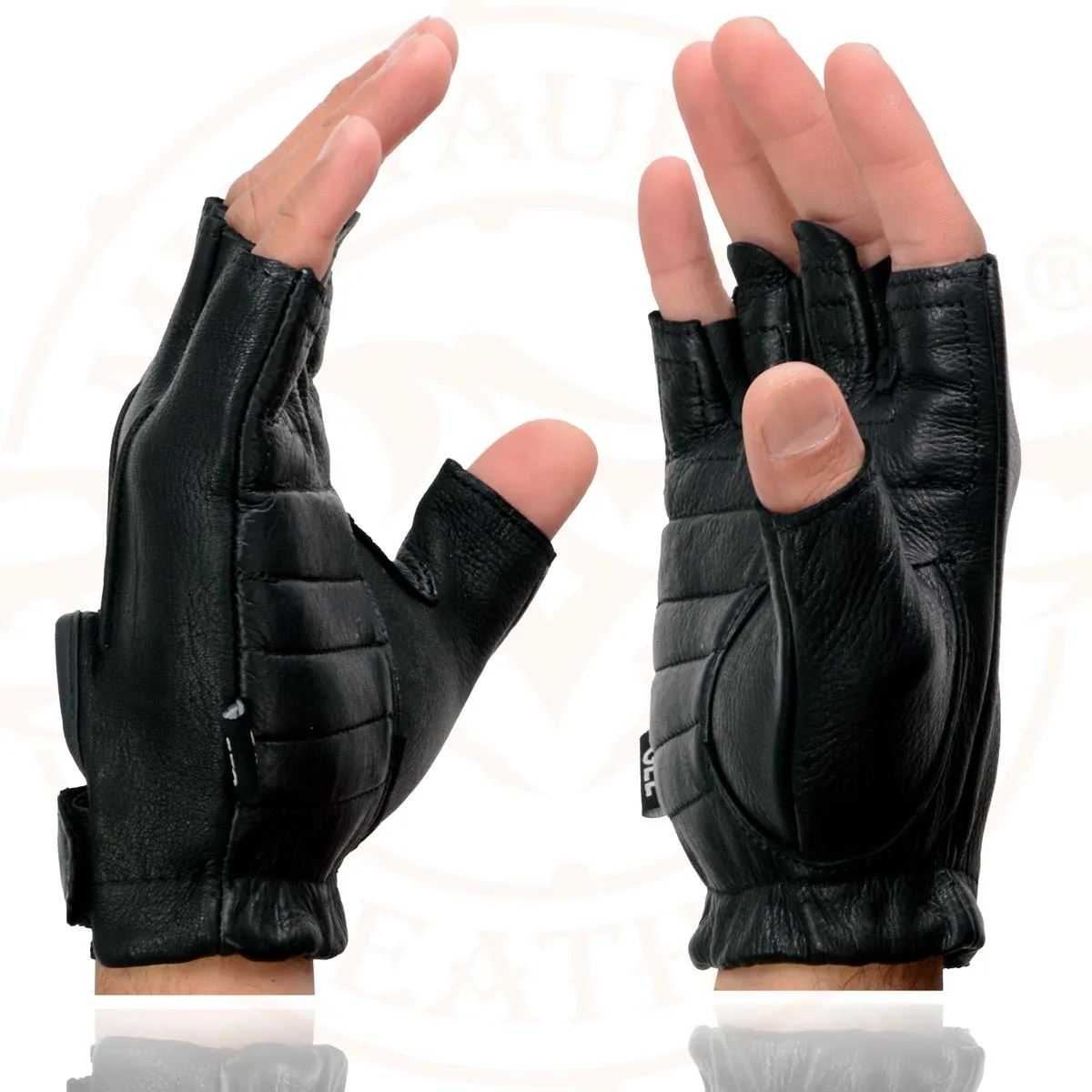 Milwaukee Leather SH878 Men's Black Leather Gel Padded Palm Fingerless