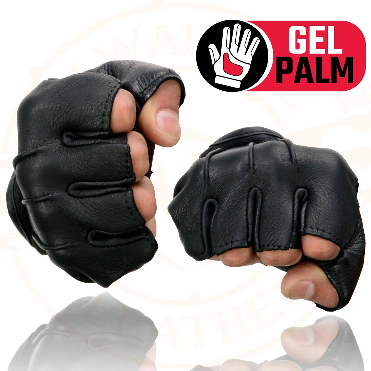 Milwaukee Leather SH878 Men's Black Leather Gel Padded Palm Fingerless