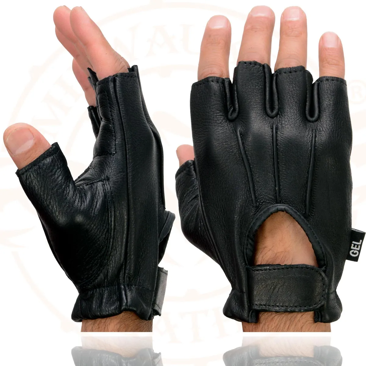 Milwaukee Leather SH878 Men's Black Leather Gel Padded Palm Fingerless