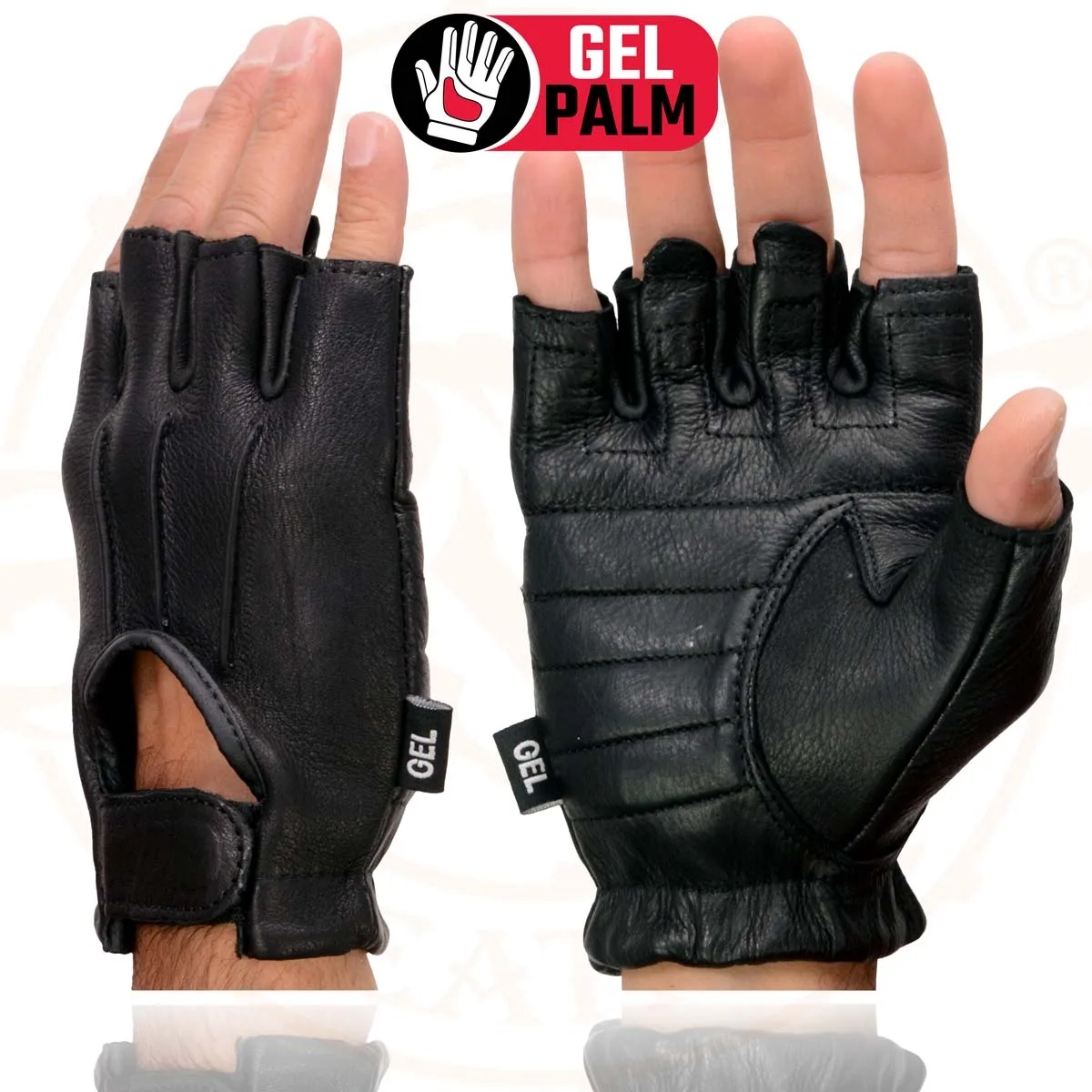 Milwaukee Leather SH878 Men's Black Leather Gel Padded Palm Fingerless