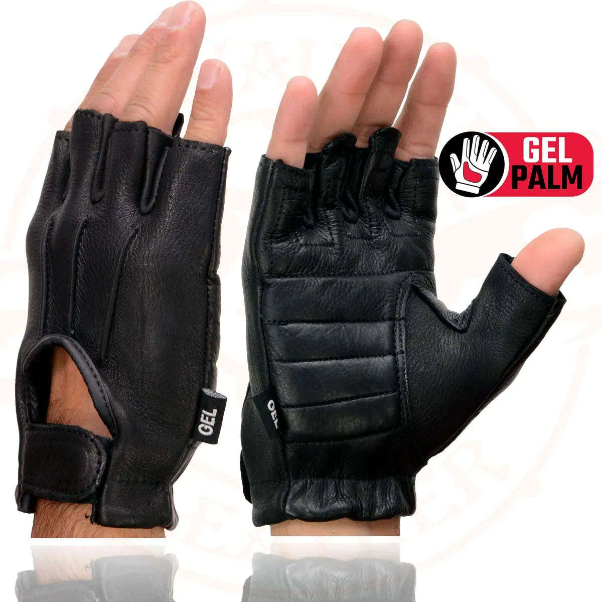 Milwaukee Leather SH878 Men's Black Leather Gel Padded Palm Fingerless