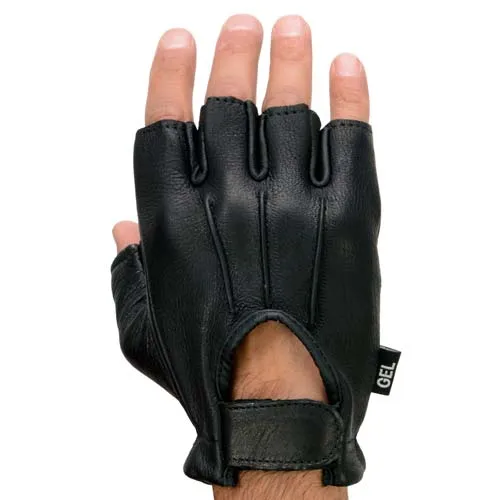 Milwaukee Leather SH878 Men's Black Leather Gel Padded Palm Fingerless