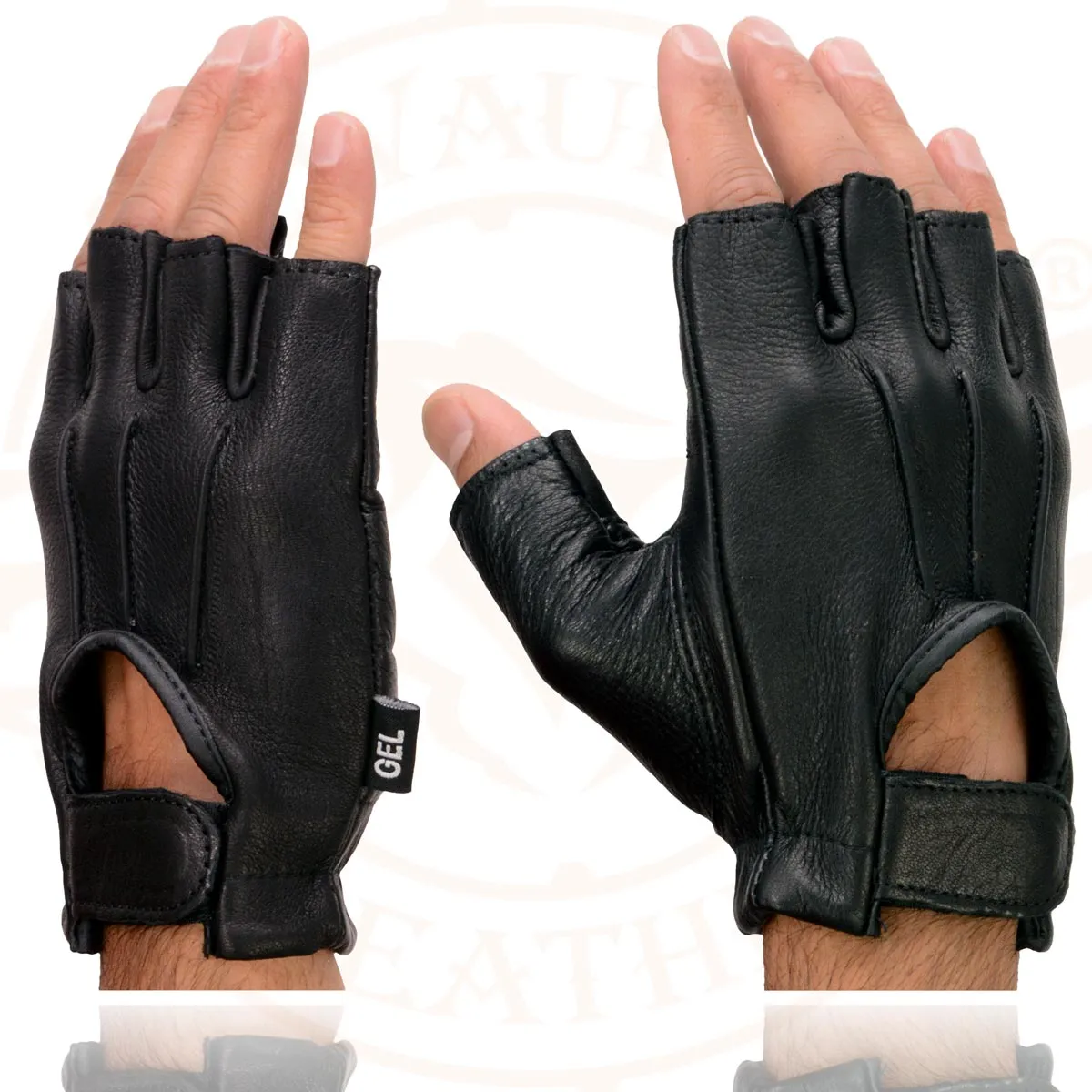 Milwaukee Leather SH878 Men's Black Leather Gel Padded Palm Fingerless