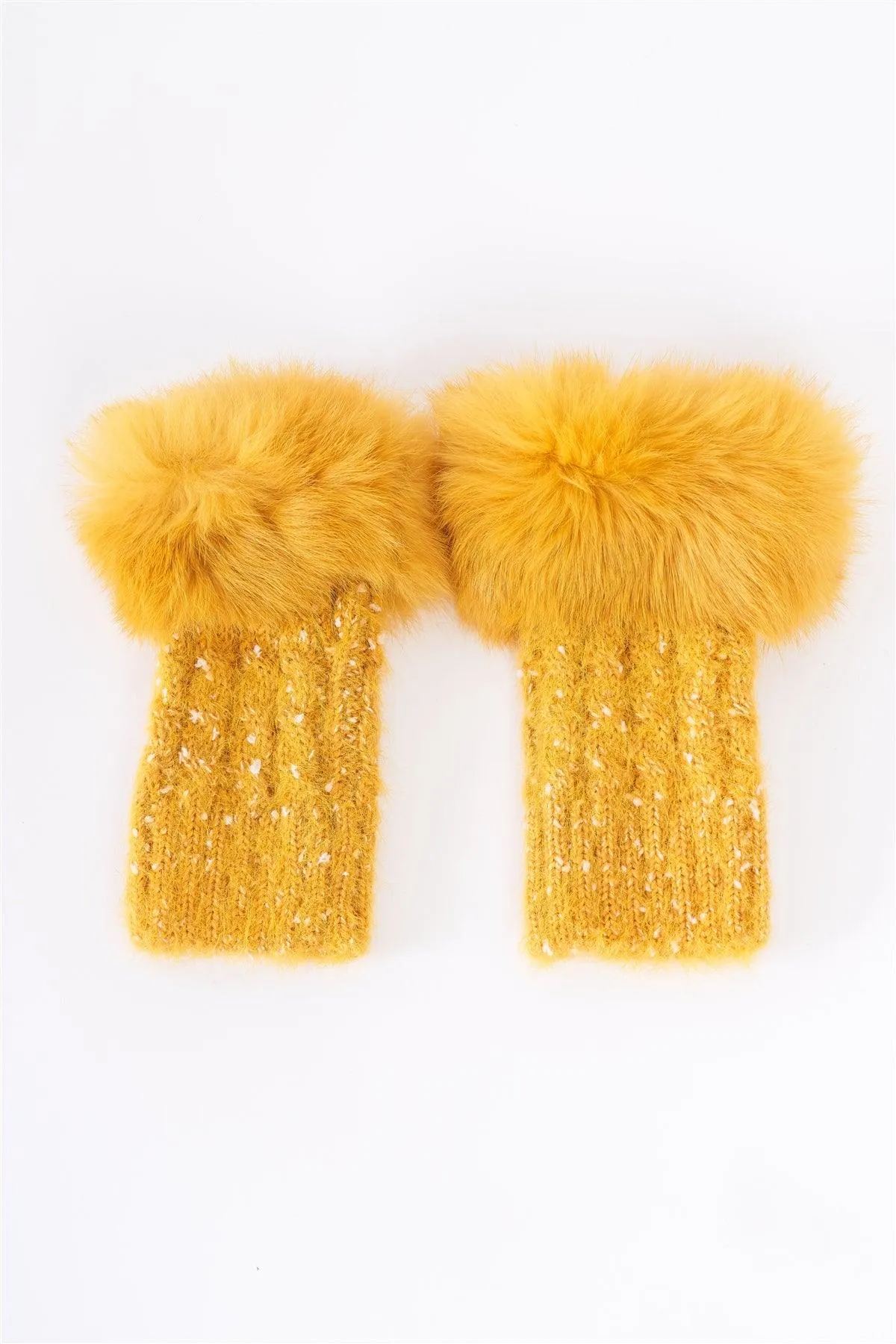 Mustard Woven Furry Fingerless Two-Way Winter Gloves /3 Pieces