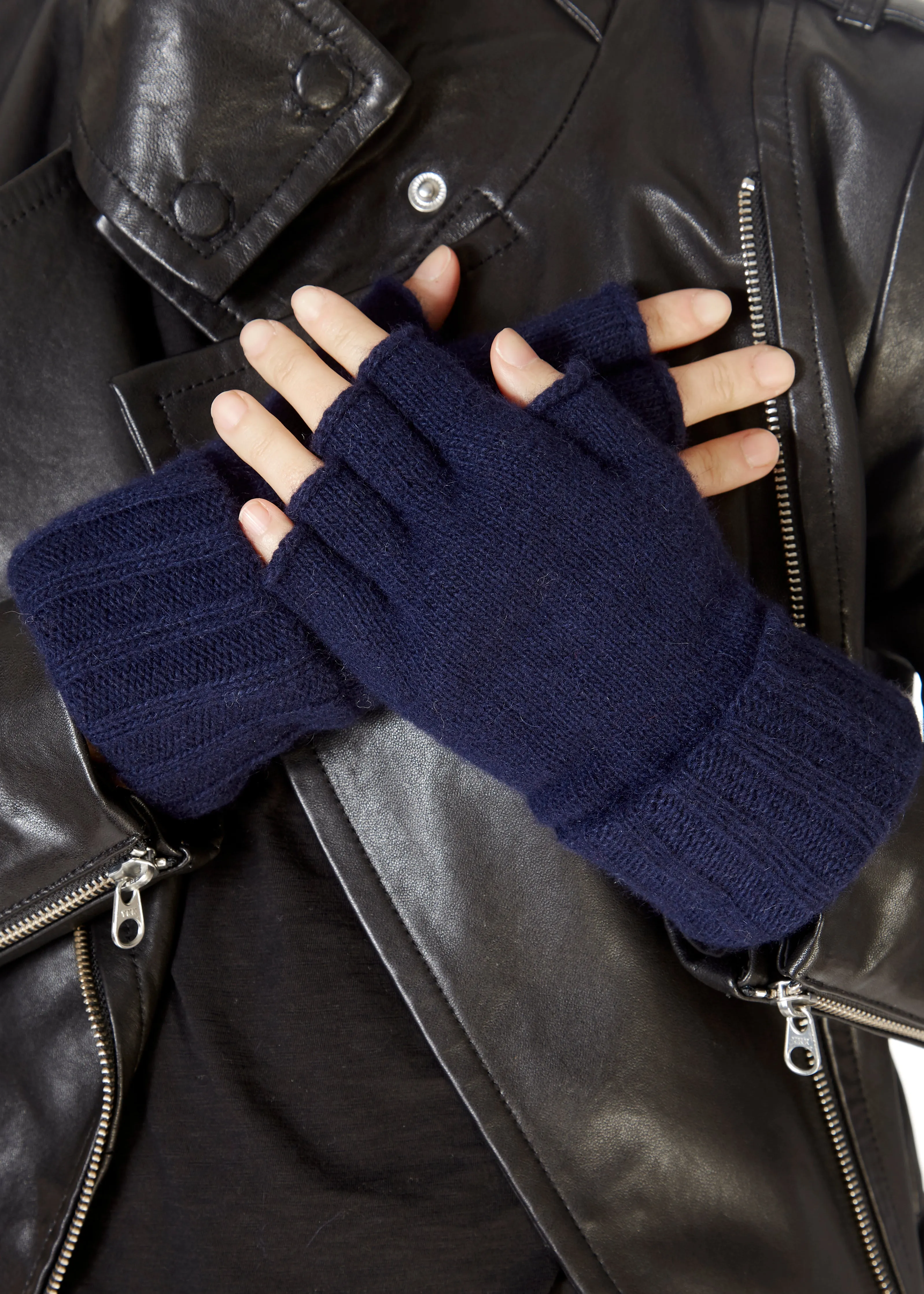 Navy Fingerless Gloves