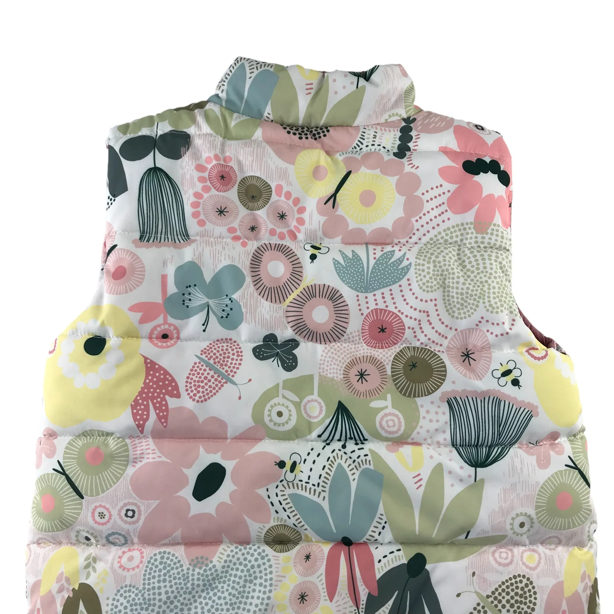 Nutmeg reversible gilet 5-6 years pink and white floral puffer