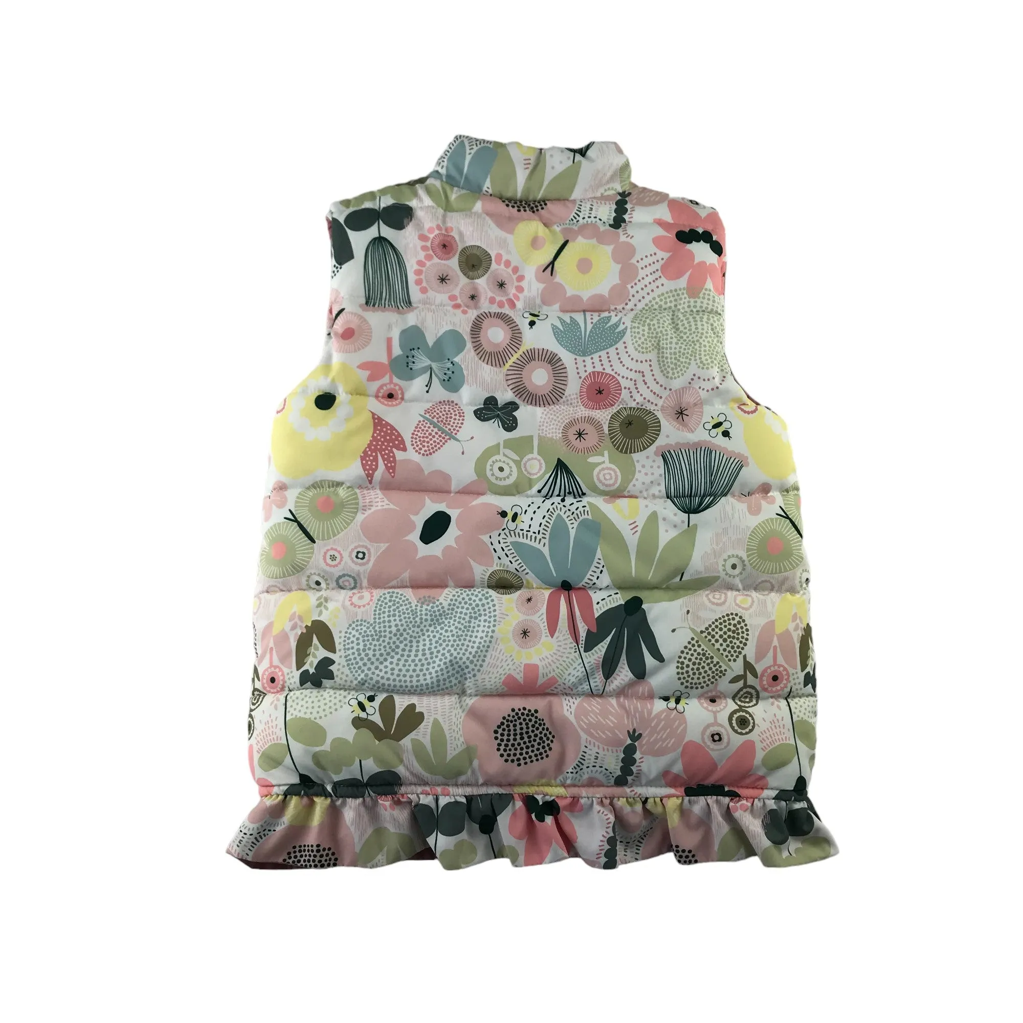 Nutmeg reversible gilet 5-6 years pink and white floral puffer