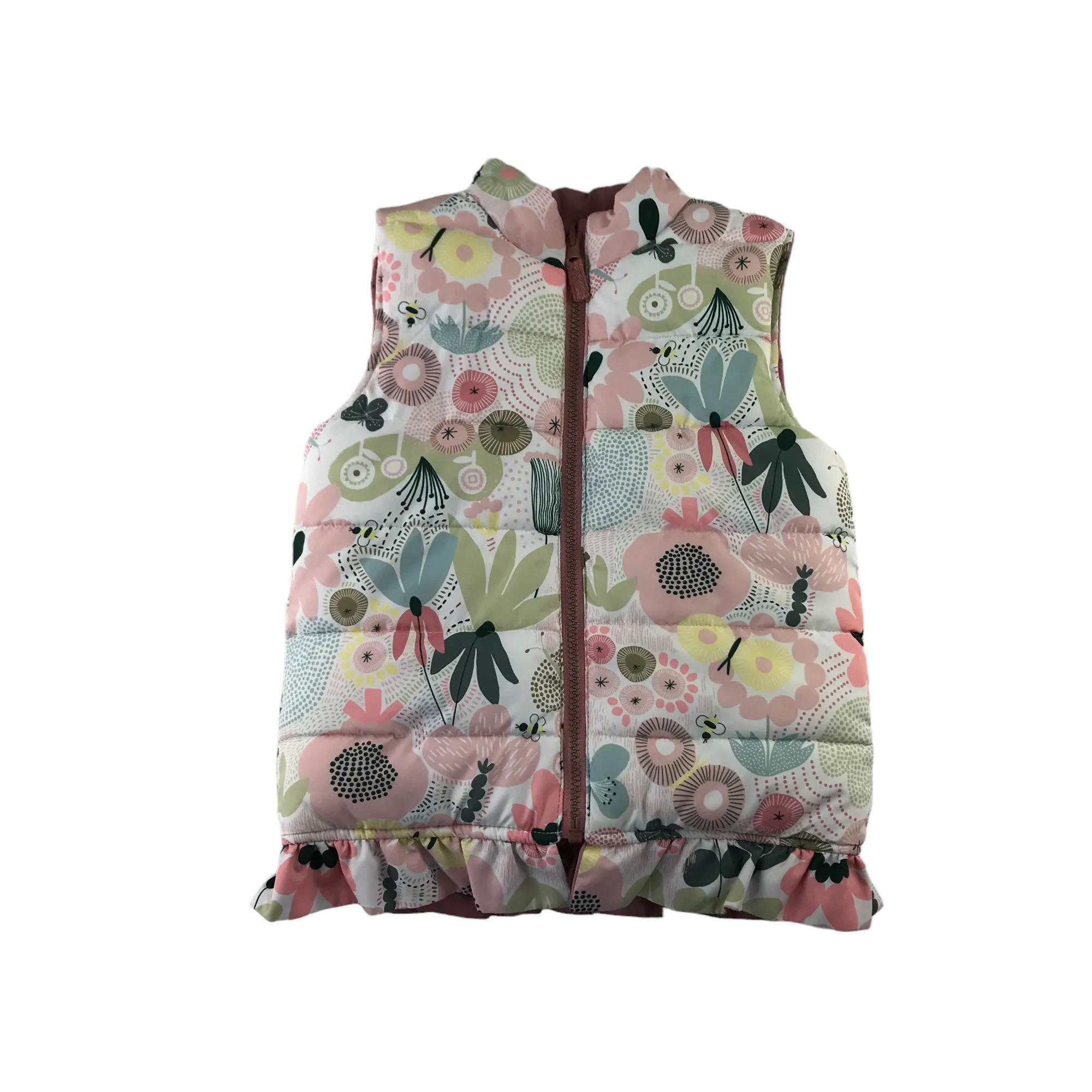 Nutmeg reversible gilet 5-6 years pink and white floral puffer