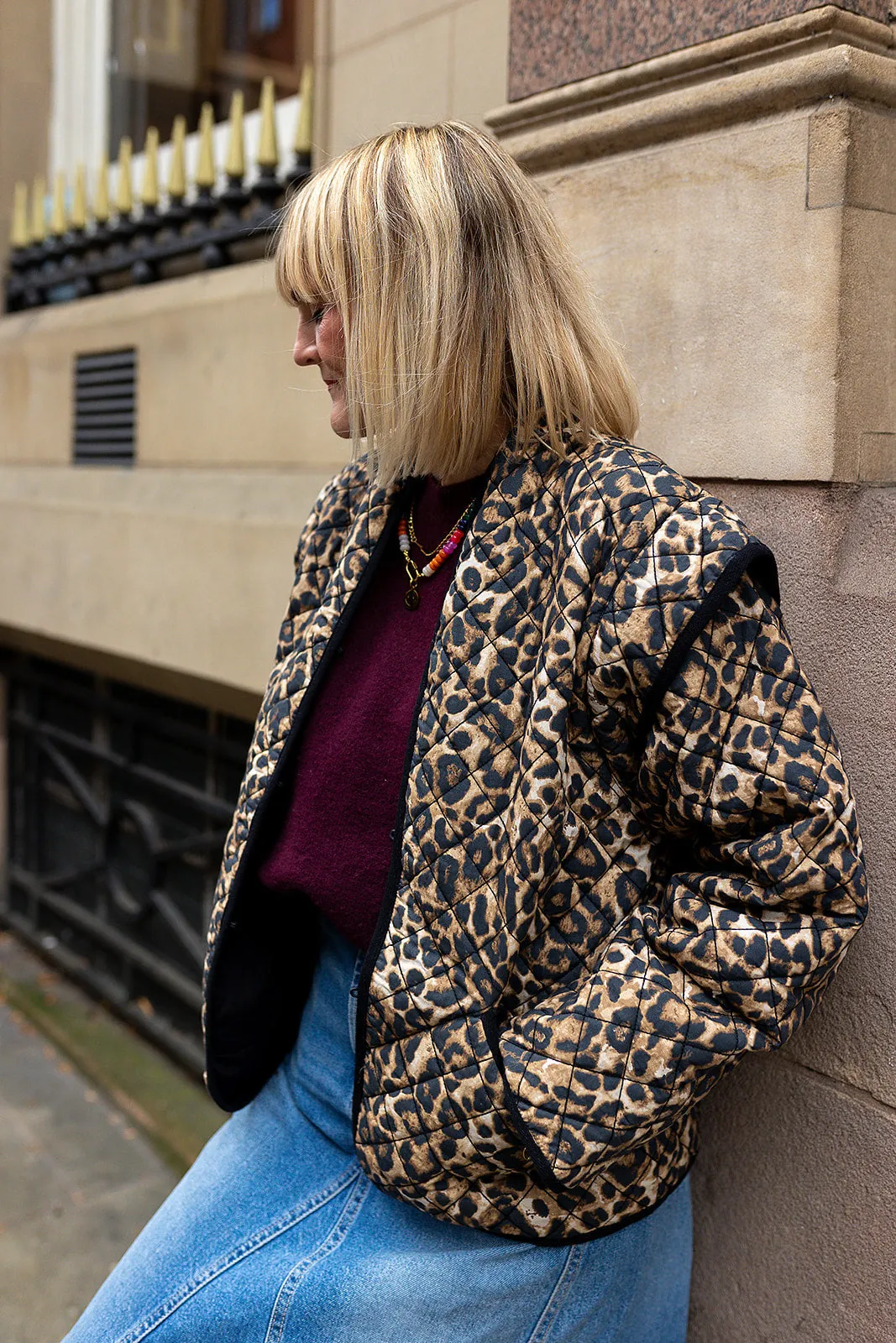 Pandora Brown Leopard Print Two-In-One Cotton Quilted Jacket by Raf and Grace