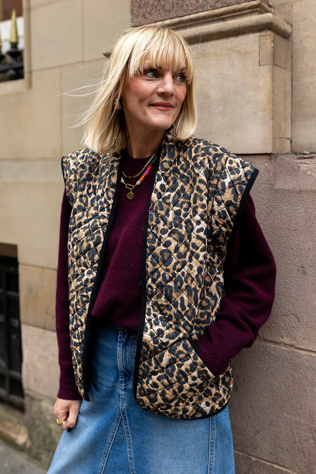 Pandora Brown Leopard Print Two-In-One Cotton Quilted Jacket by Raf and Grace