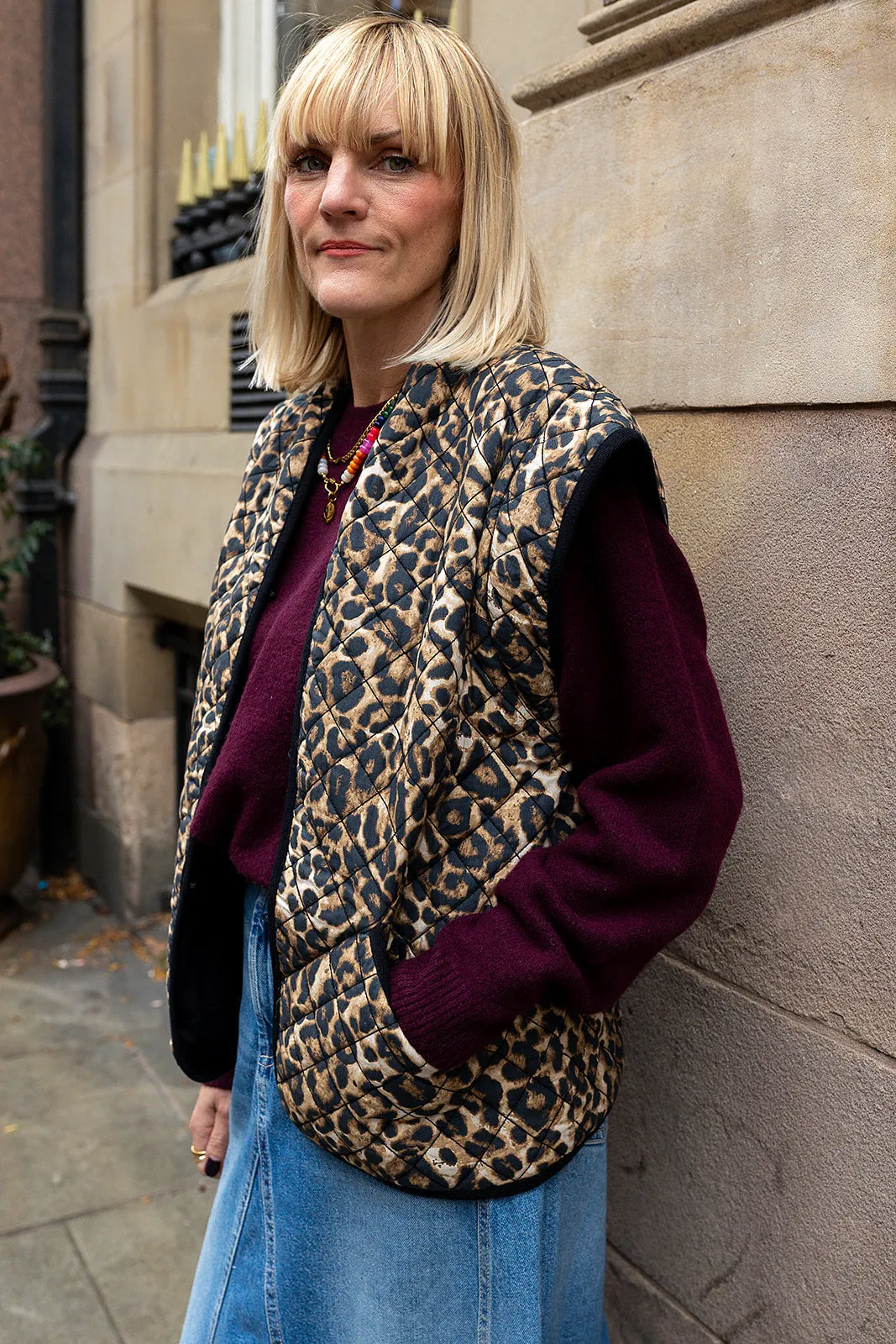 Pandora Brown Leopard Print Two-In-One Cotton Quilted Jacket by Raf and Grace