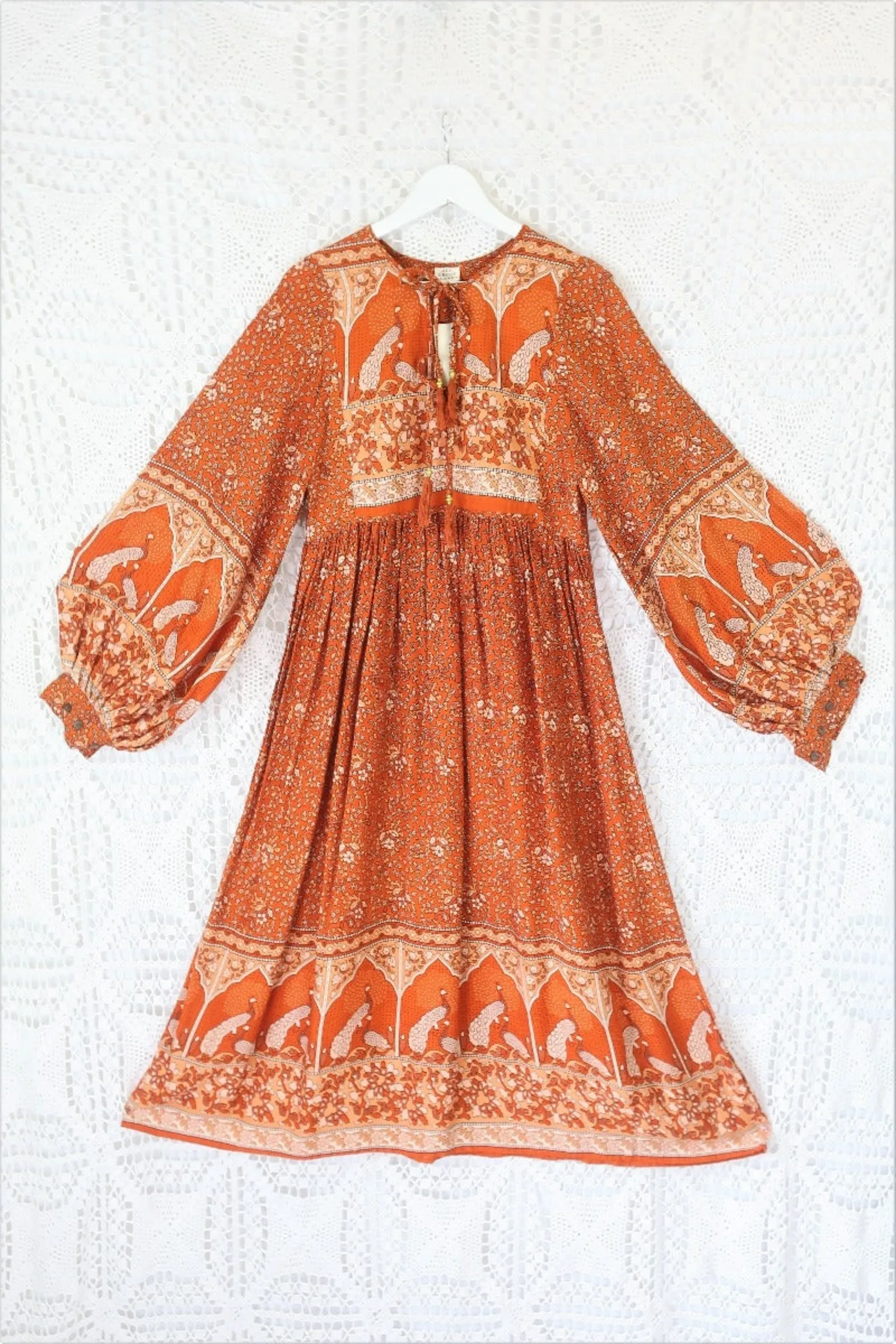 Peacock Primrose Dress in Burnt Orange