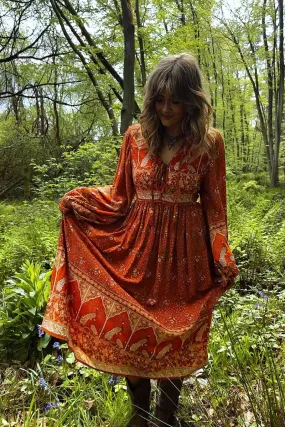 Peacock Primrose Dress in Burnt Orange