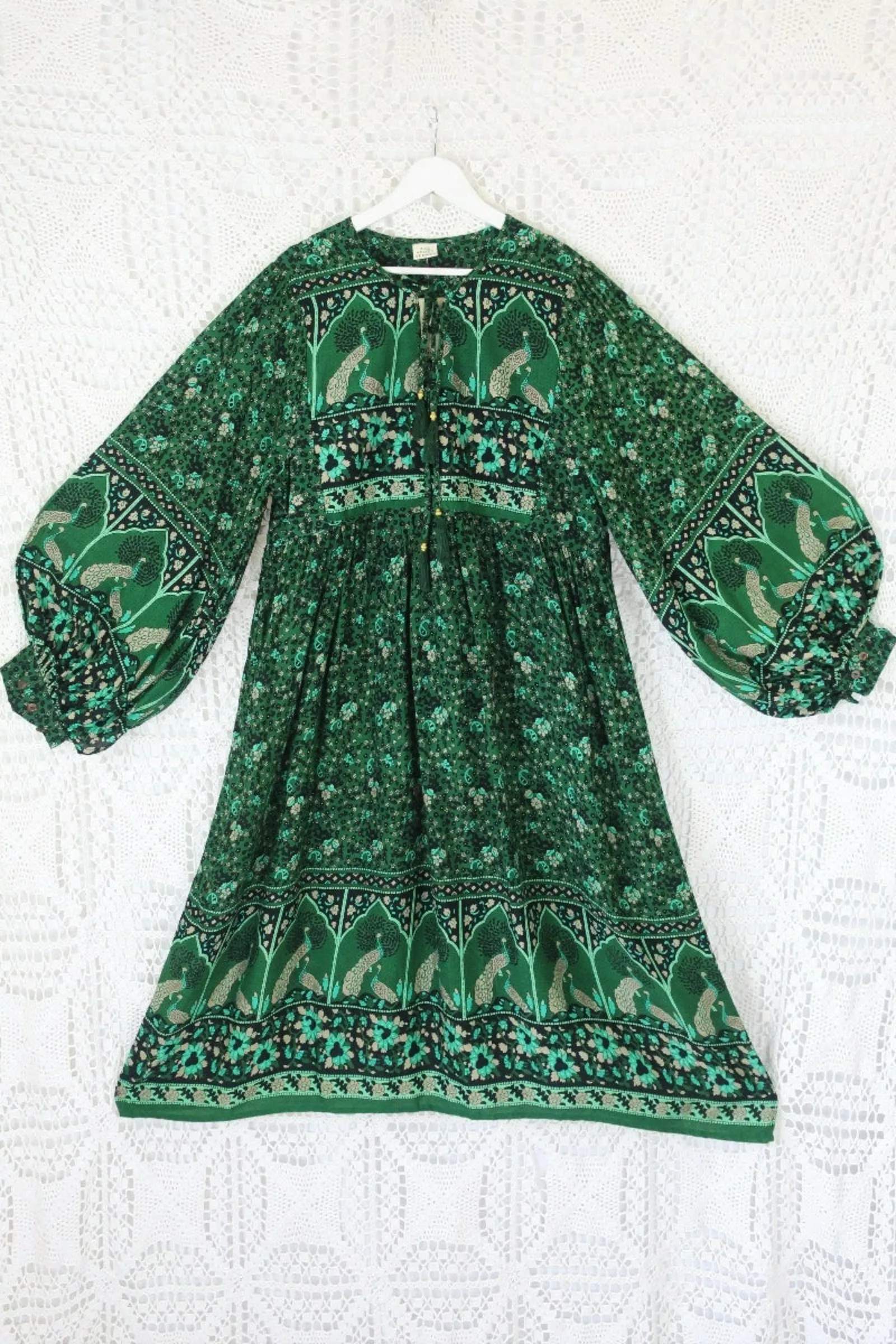 Peacock Primrose Dress in Forest Green