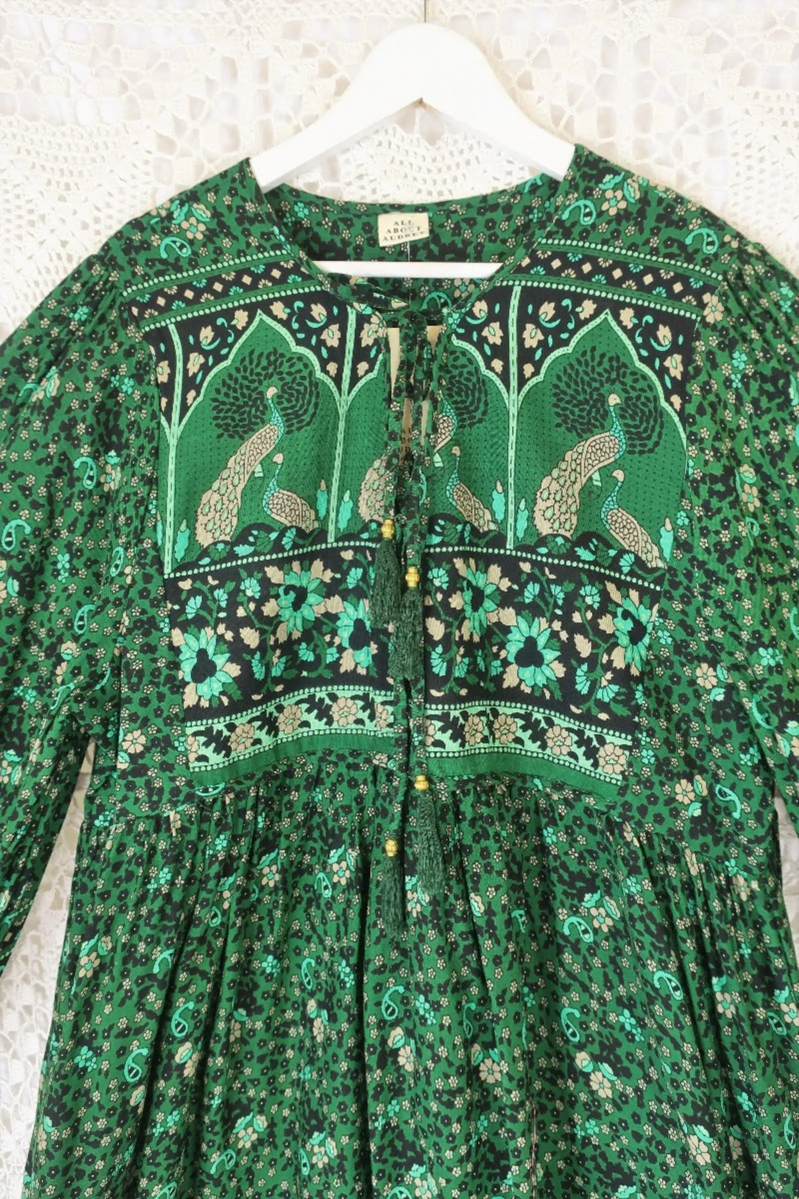 Peacock Primrose Dress in Forest Green