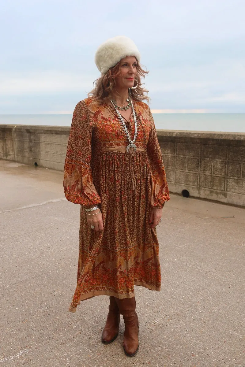 Peacock Primrose Dress in Tan & Turmeric