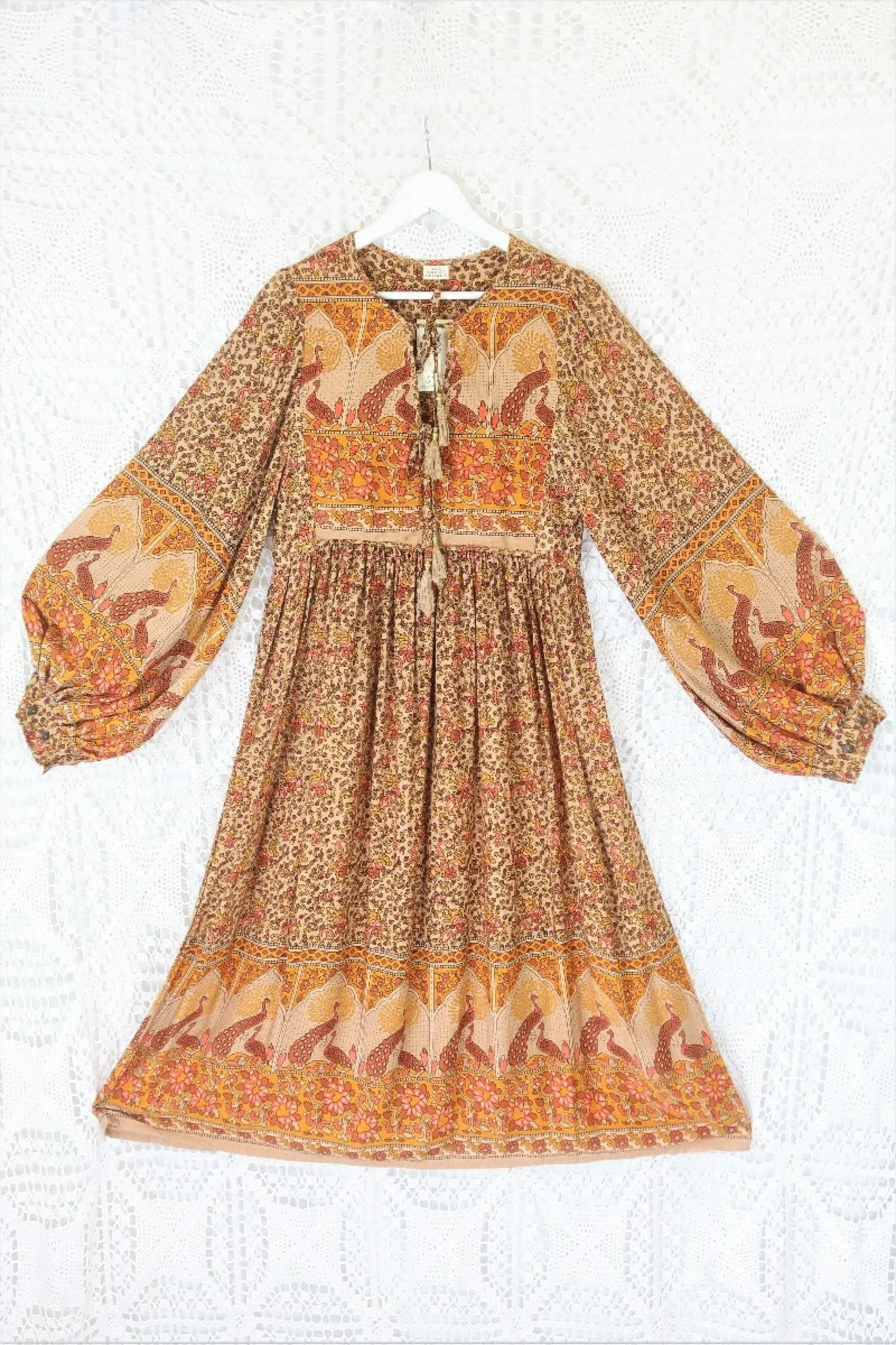 Peacock Primrose Dress in Tan & Turmeric