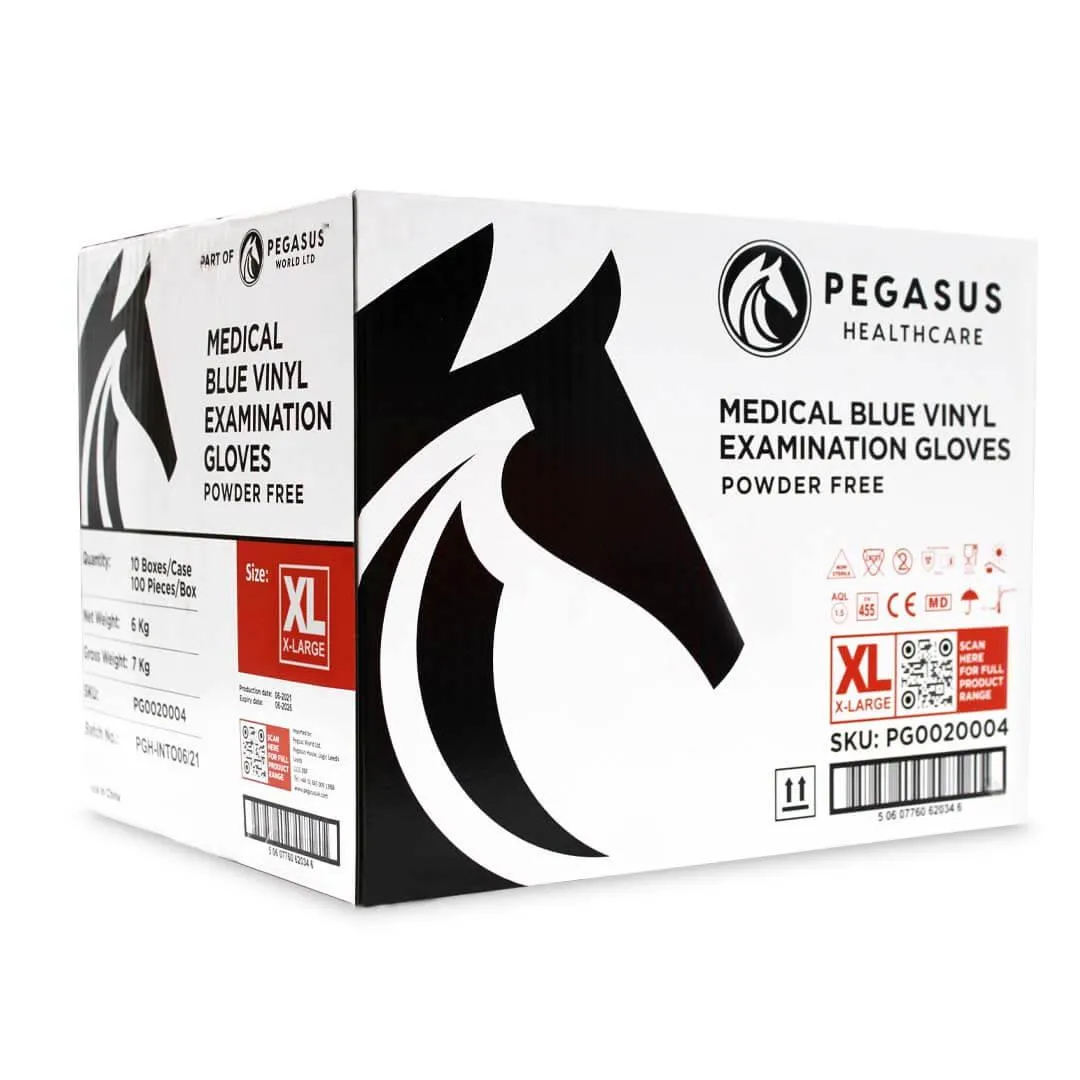 Pegasus Healthcare Blue Vinyl Examination Gloves Case - 1000 Disposable Gloves