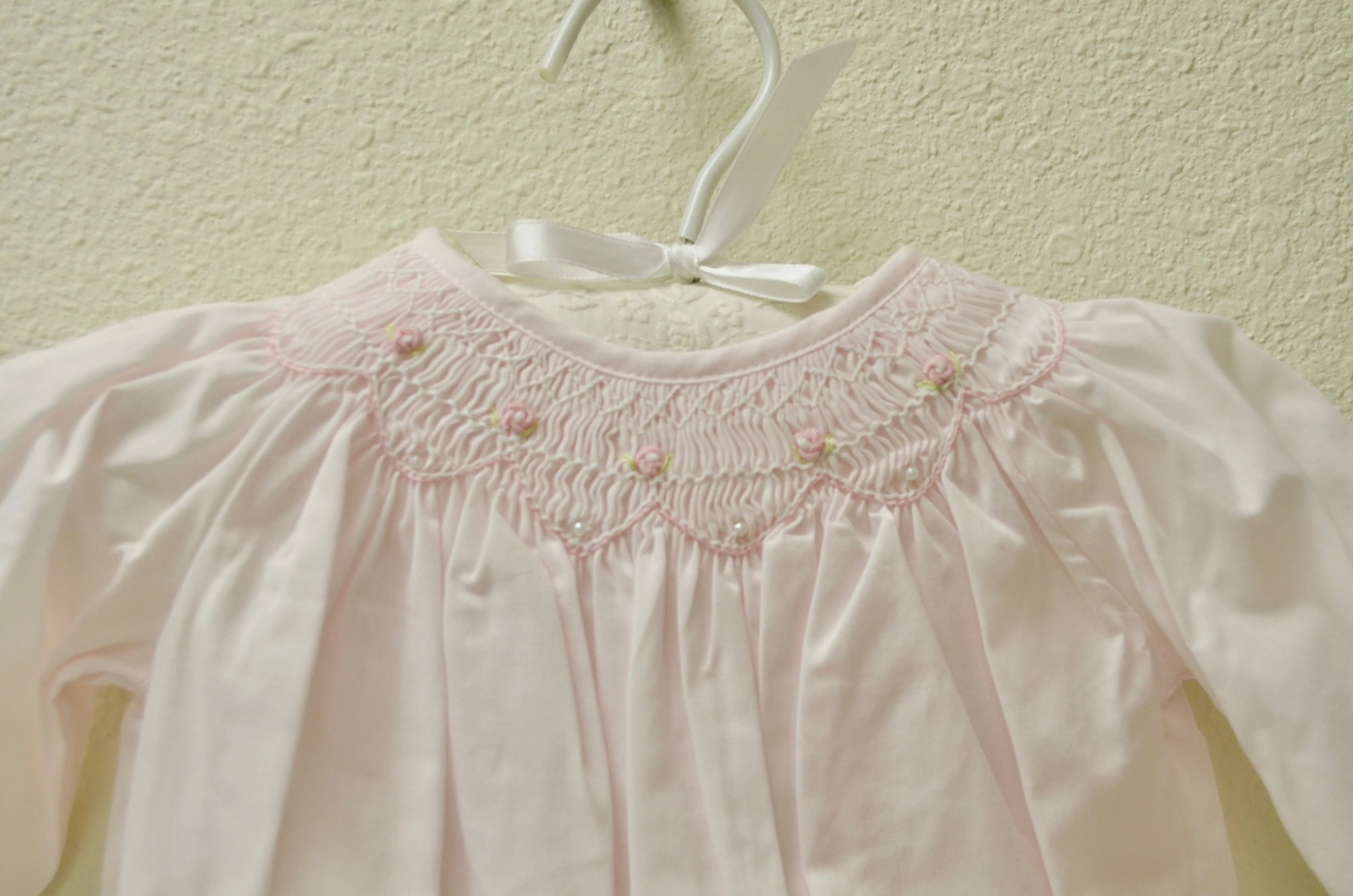 Petit Ami Newborn Smocked Pink Romper/Gown with Bonnet