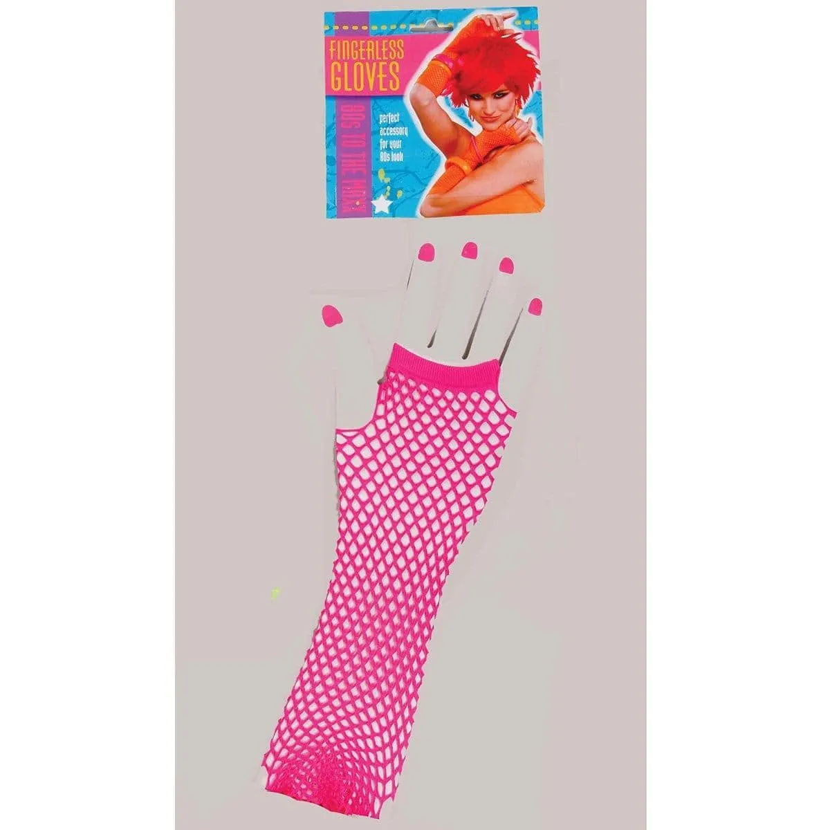 Pink long fingerless fishnet glove for adults