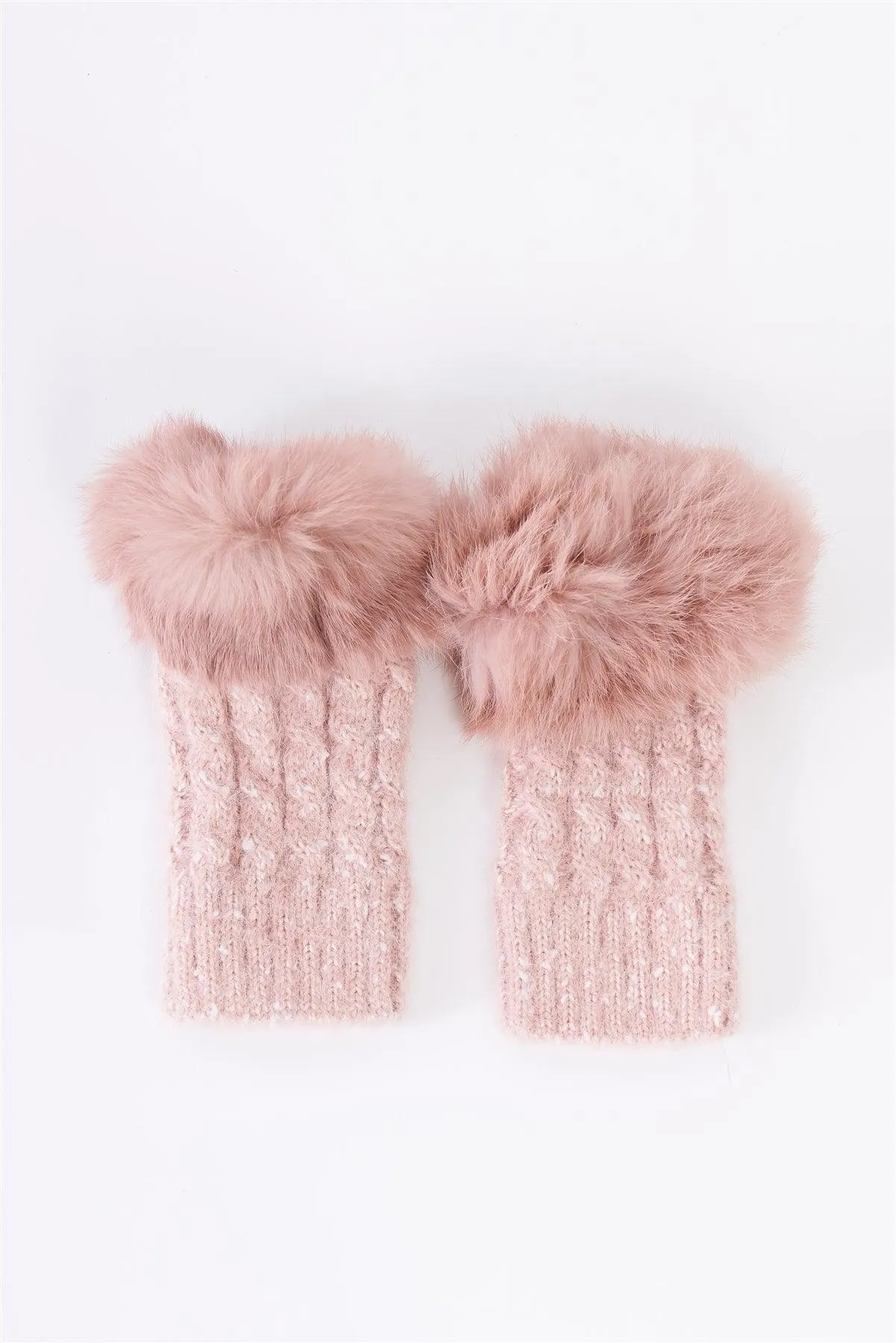 Pink Woven Furry Fingerless Two-Way Winter Gloves /3 Pieces