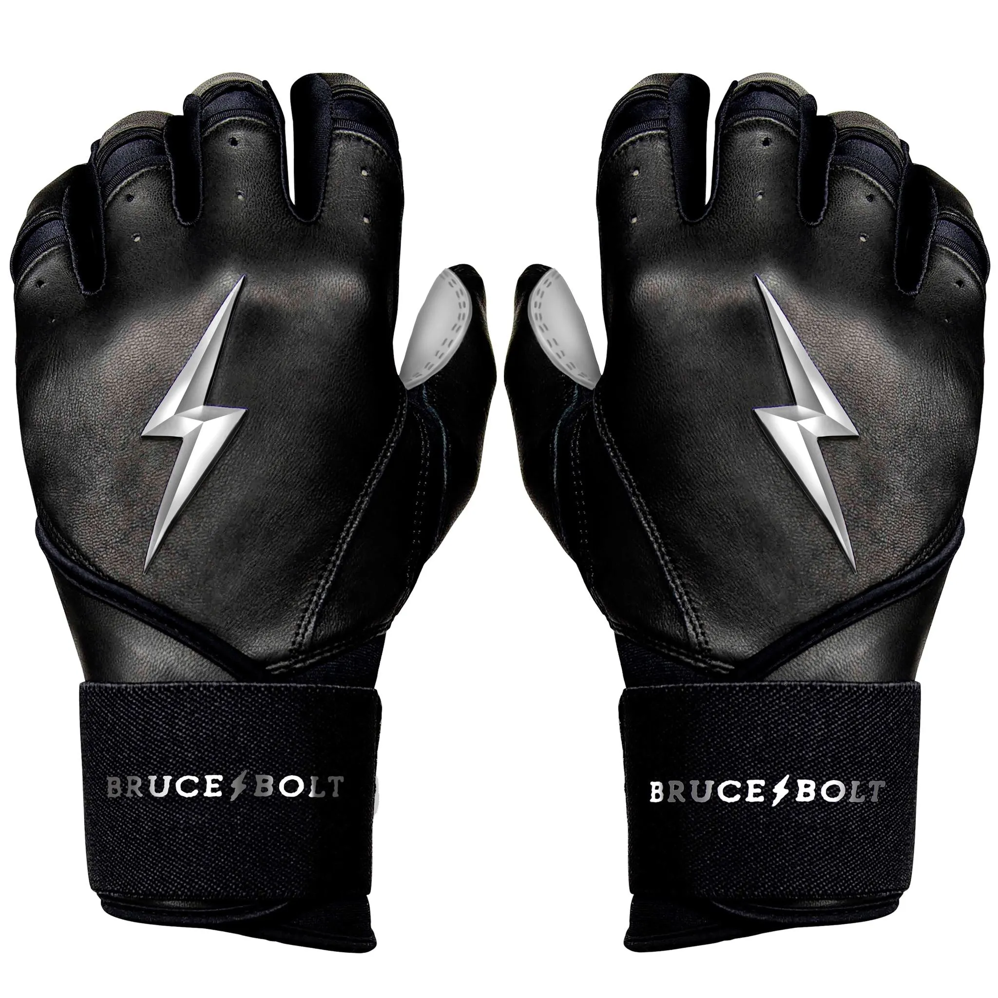 PREMIUM PRO CHROME Series Long Cuff Batting Gloves | BLACK