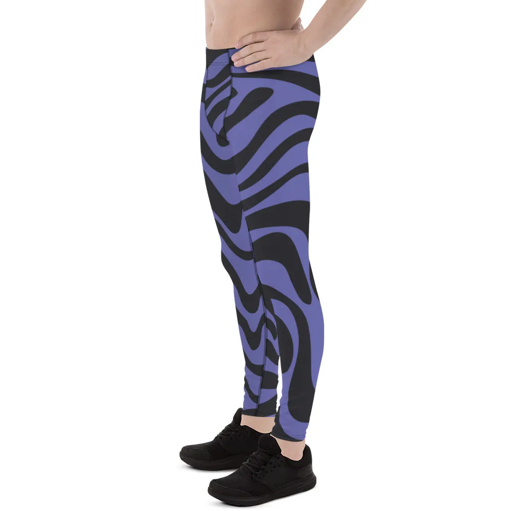 Purple Black Animal Striped Meggings, Best Men's Leggings Designer Running Tights- Made in USA/EU/MX