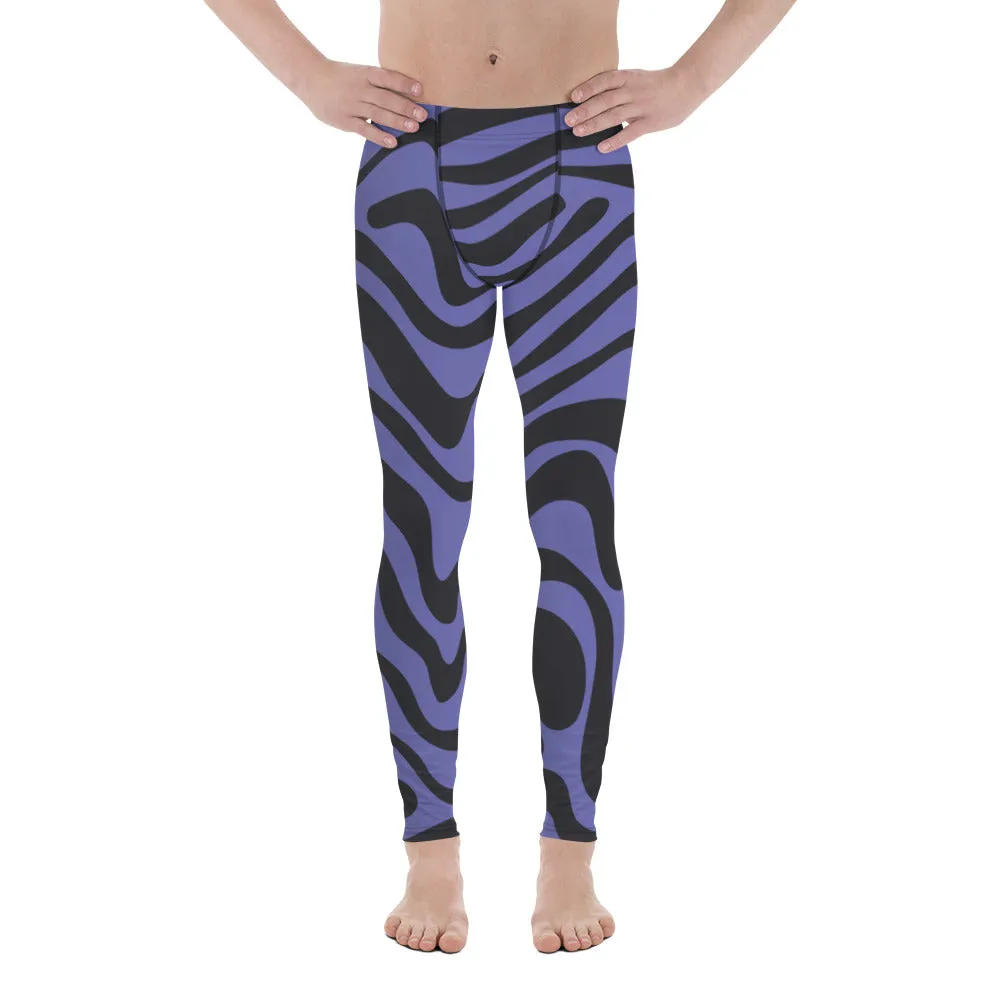 Purple Black Animal Striped Meggings, Best Men's Leggings Designer Running Tights- Made in USA/EU/MX