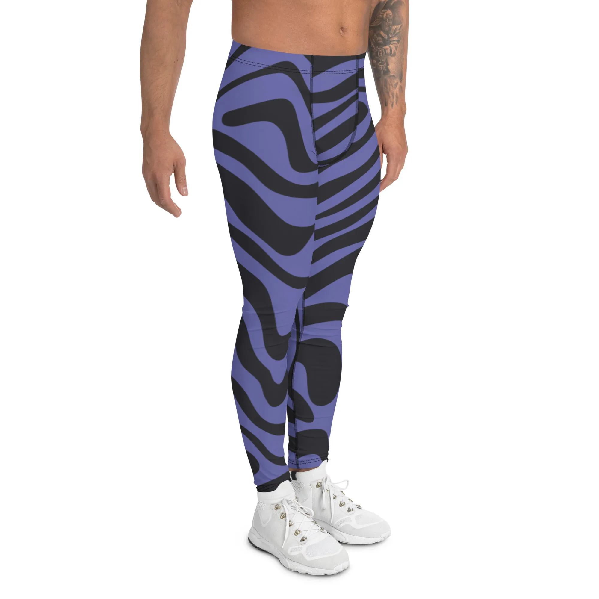 Purple Black Animal Striped Meggings, Best Men's Leggings Designer Running Tights- Made in USA/EU/MX