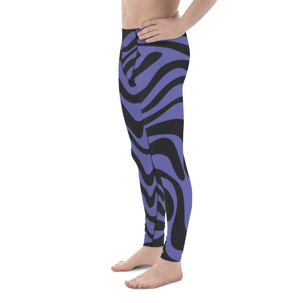 Purple Black Animal Striped Meggings, Best Men's Leggings Designer Running Tights- Made in USA/EU/MX